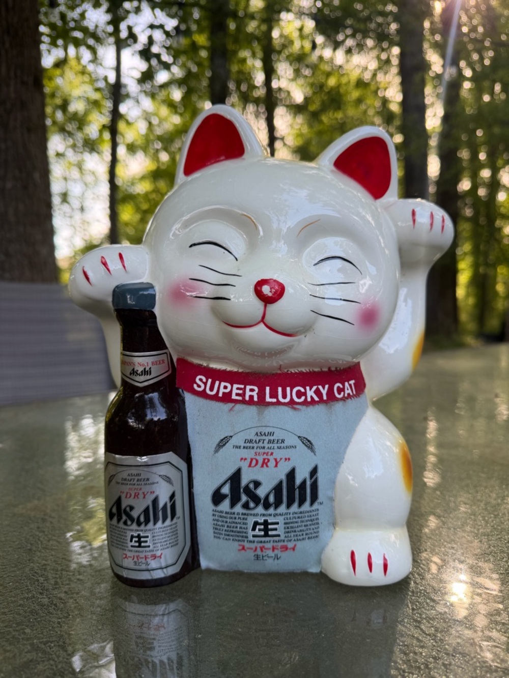 RARE ASAHI BEER SUPER LUCKY CAT ADVERTISING FIGURE SIGN 11" TALL VTG
JAPANESE